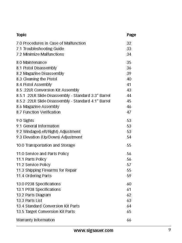 Sig Sauer P238 , P938 Owners Manual (66 Page)