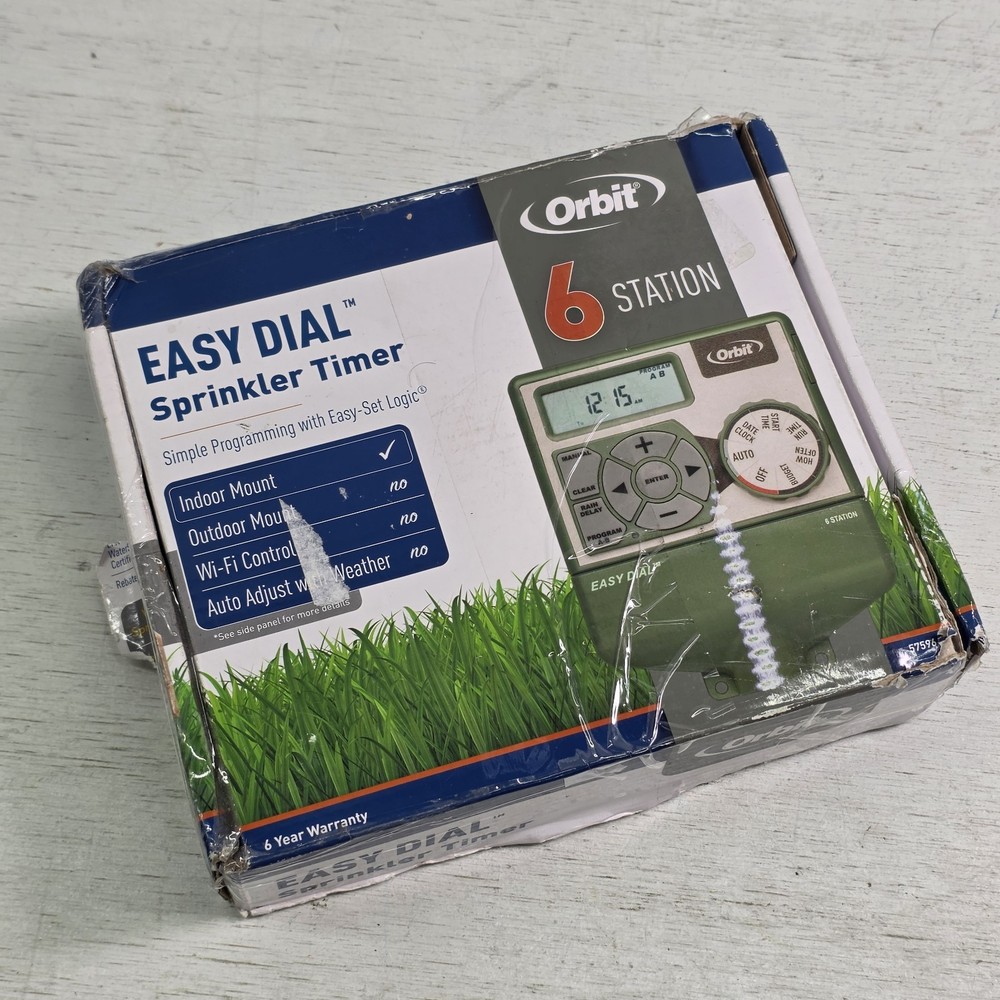 Orbit Easy Dial 6 Station Sprinkler Timer 57596 Easy-Set Logic Programming NOB