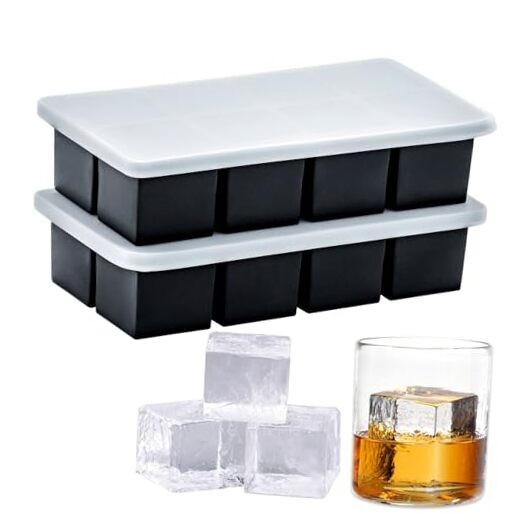 Large Ice Cube Tray for Whiskey (2 Pack),Metal Reinforced Frame Big Ice Cube
