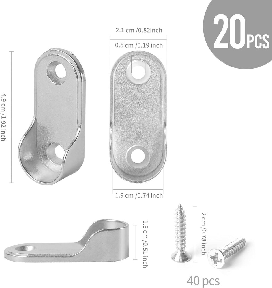 20 Pack Oval Closet Rod End Supports, Dveda Bracket, Wardrobe...