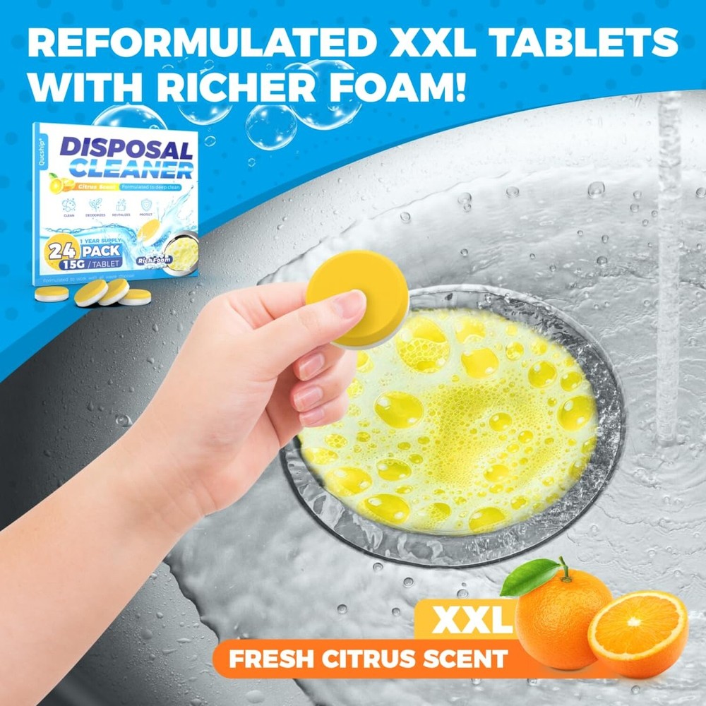 Powerful XXL Foaming Garbage Disposal Cleaner and Deodorizer Tablets - 24 Pac...