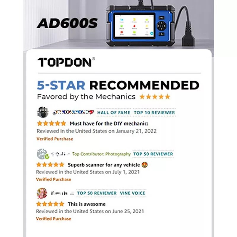 Free Updates! TOPDON AD600S Diagnostic Scanner Engine ABS SRS TPMS Code Reader