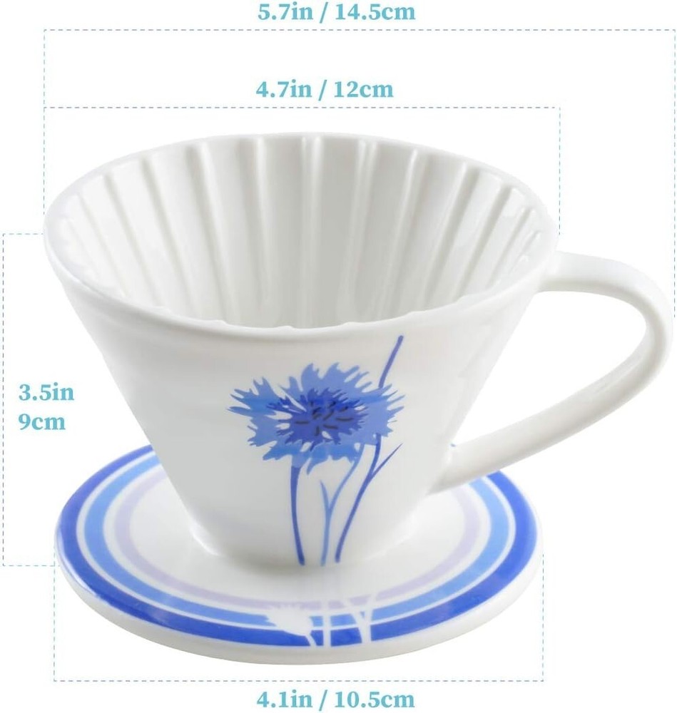 BLUE BREW Pour Over Coffee Dripper, Size 01 Ceramic Cone Coffee Maker, 2PK