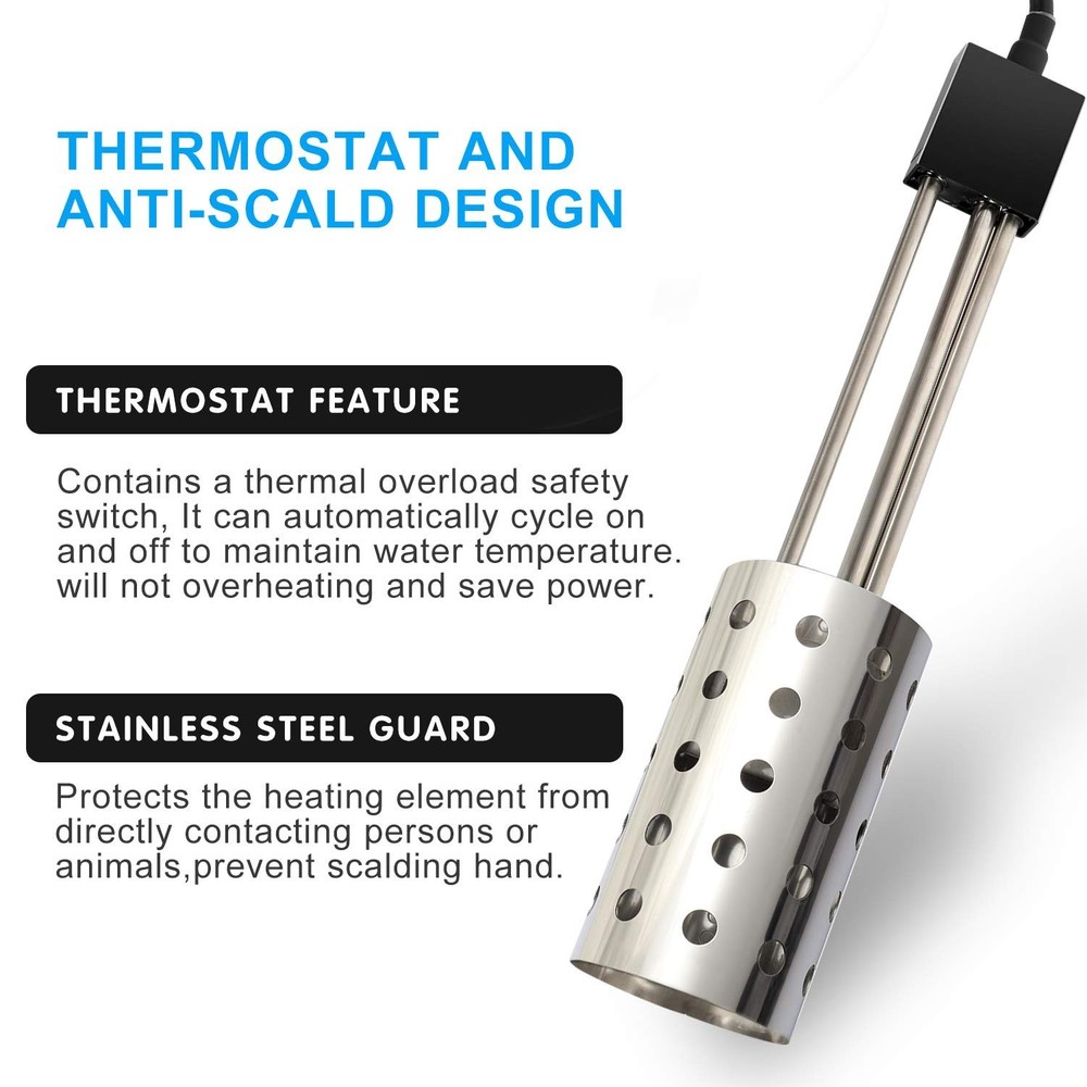 1500W Bucket Heater, Rust Proof Built in Temperature Controller Immersion Wat...