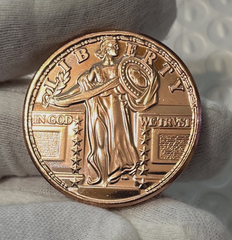 1 oz. Solid .999 Fine Copper (Standing Liberty)Round bullion