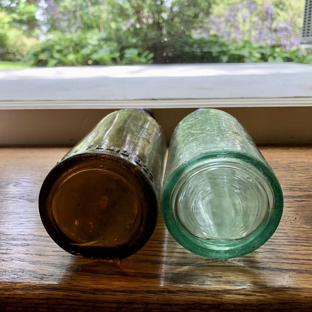 2 Diff Emb Pre-Pro Baltimore MD Beer Bottles Fred Bauernschmidt GBS Aqua & Amber