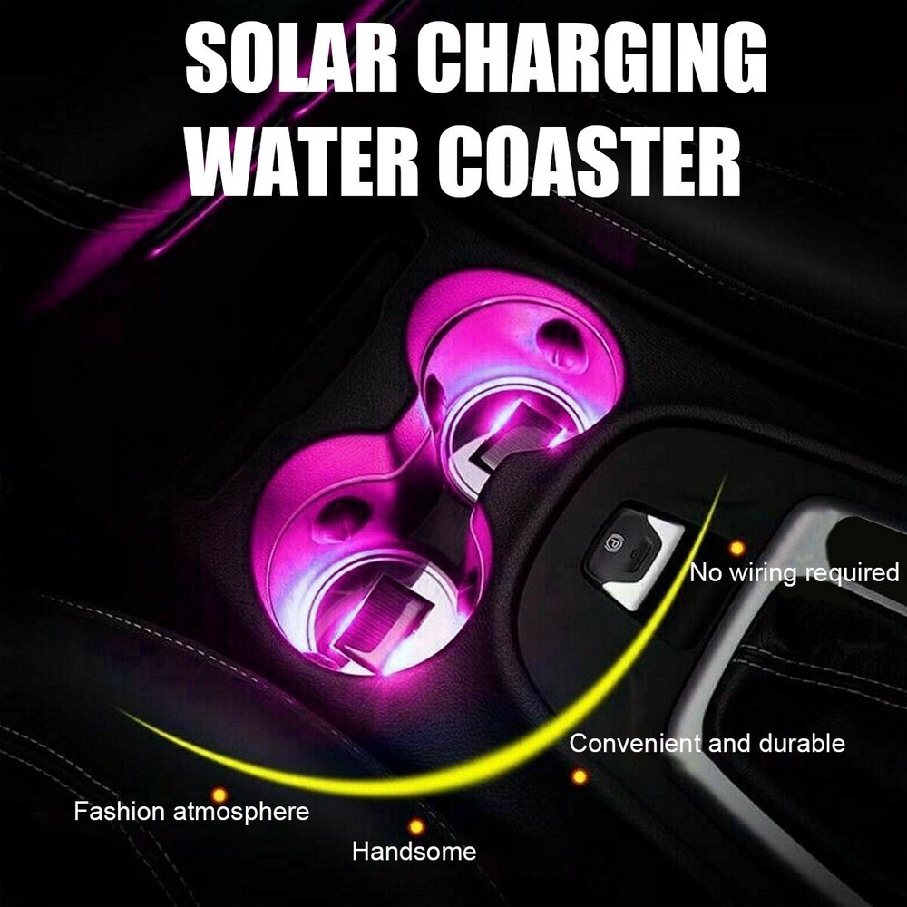 Solar Colorful Car Cup Holder LED USB Charging Mat Coaster Pad Changing Light US