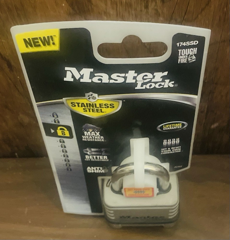 MASTER LOCK 4-Dial Combination 2.5" w/ Padlock 174SSD Resettable Stainless Steel