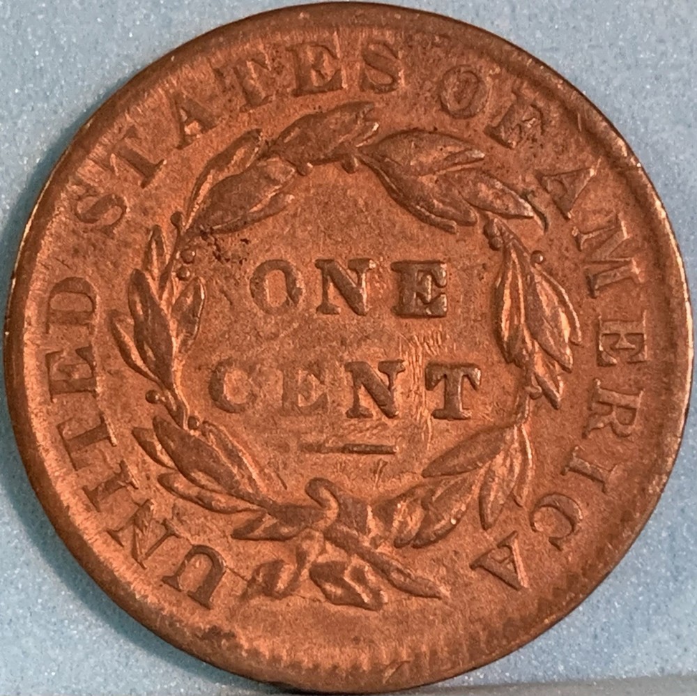 1831 Large Cent N-5 R-4 Small Letters–Mint Error–Lamination/Planchet Error