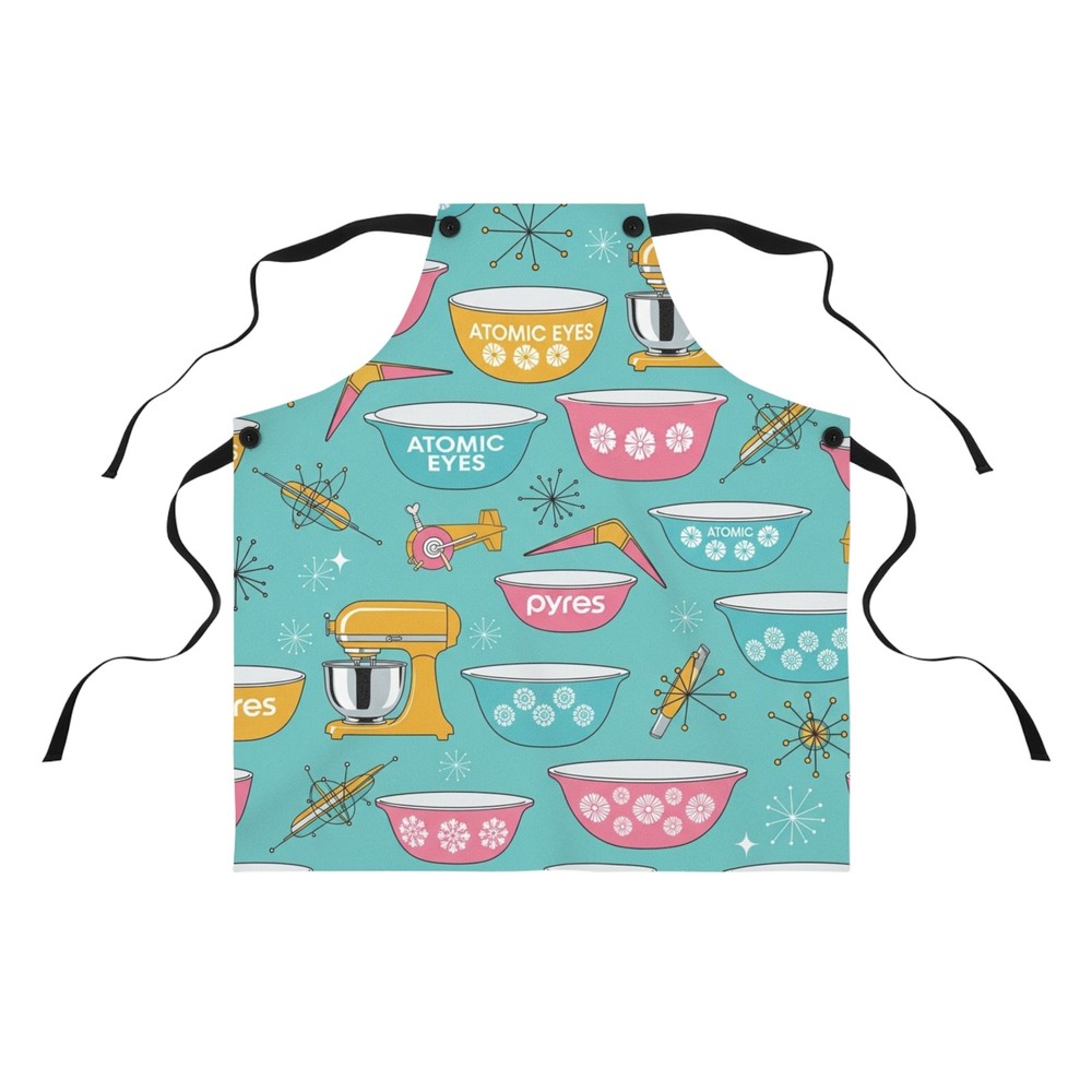 Retro Baking Apron — Atomic Eyes Mid-Century Mixer & Bowl Pattern