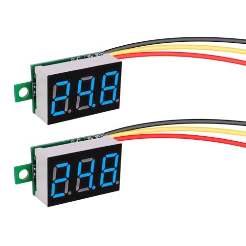 DC 0~30V Blue Digital Mini Voltmeter Three-Wire Calibratable 0.36" Blue 2 Pack
