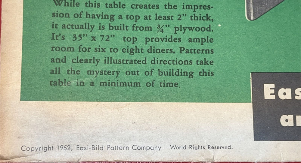 Easi-Bild Pattern #137 Modern Dining Table 1950