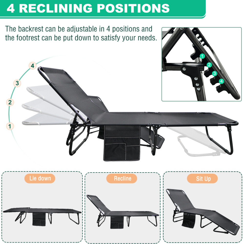Adjustable 4-Position Patio Lounge Cots Folding Camping Cot Guest Sleeping Beds