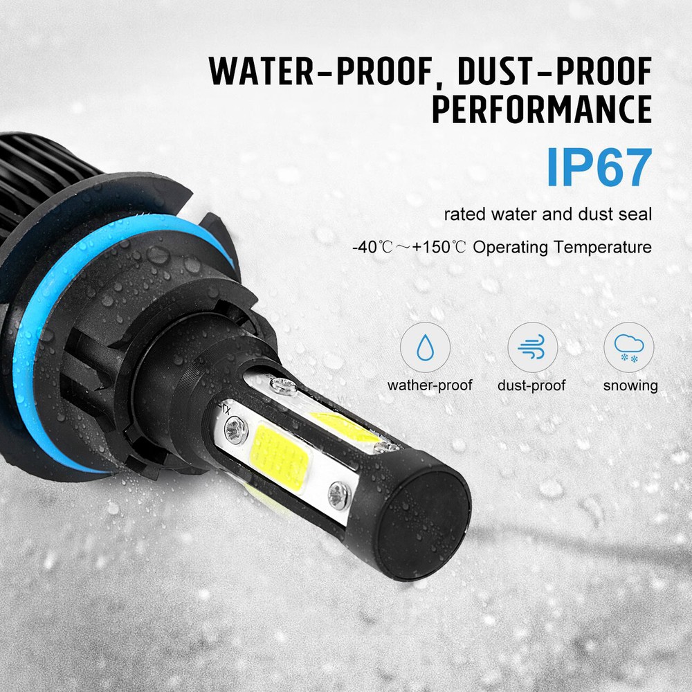 4 Sided 9004 LED Headlight Bulbs Hi/Lo Beam 10000W 3600000LM 6000K Super Bright