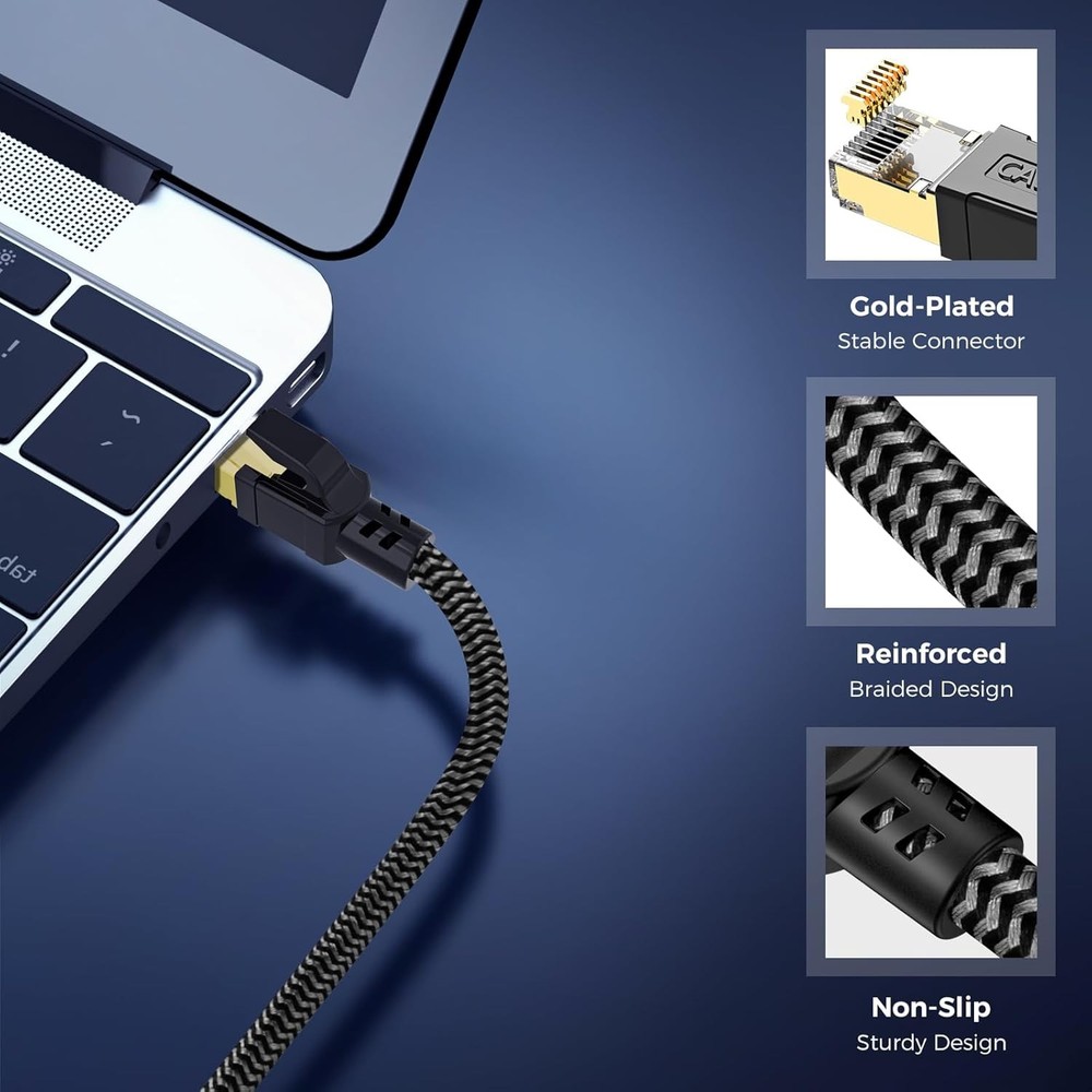 Cat 8 Ethernet Cable 4FT, High-Speed Braided Internet Network Cord 4FT
