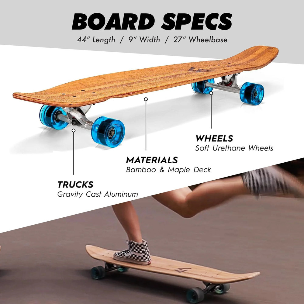Longboard Skateboard 44in Kicktail Cruiser Longboard Bamboo/Hard Maple Deck