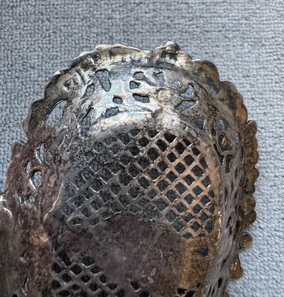 Antique Decorative TEA STRAINER 95% Sterling Silver Figural Hanau Marks