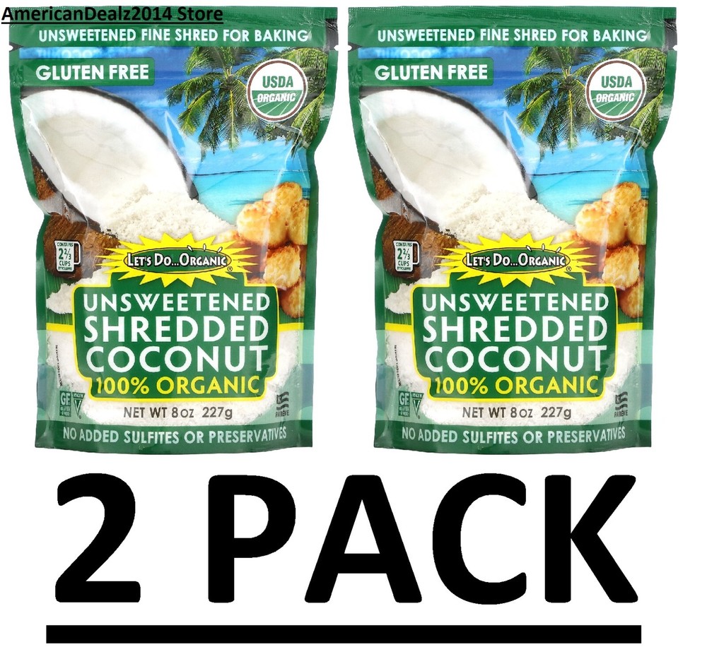 2 PACK - Let's Do Organic Unsweetened Shredded Coconut 8 oz