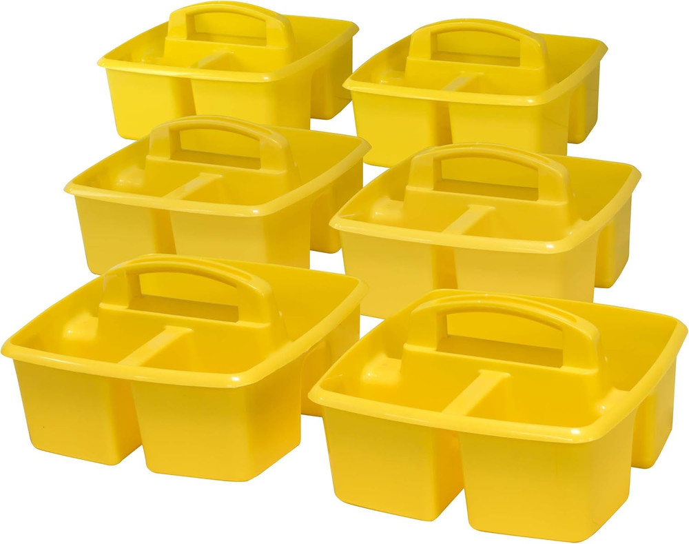 3-Compartment Small Caddy – Multipurpose Classroom Organizer with Handle, Lemon,