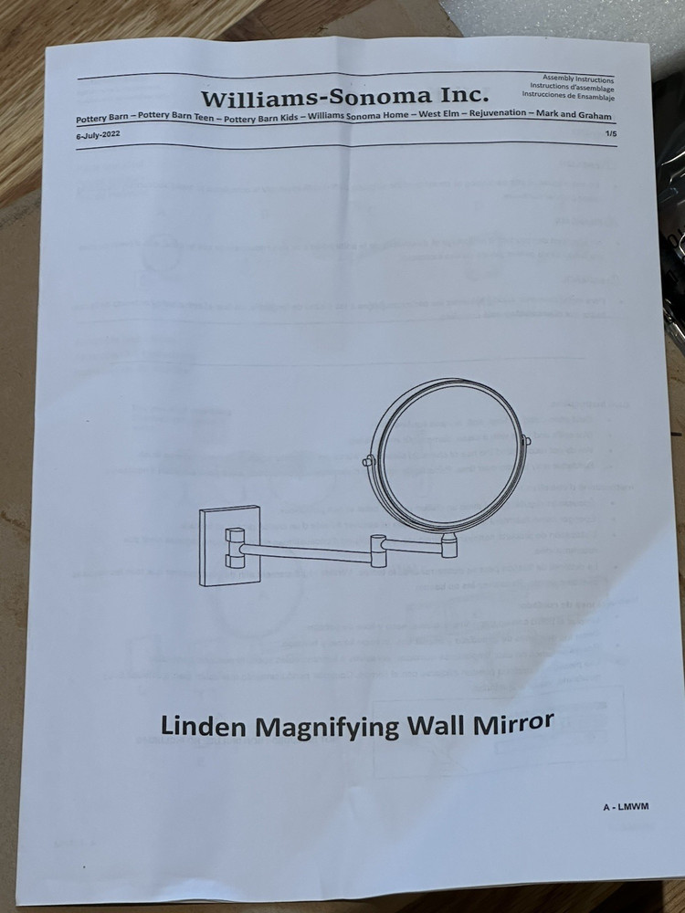 Pottery Barn Linden Magnifying Wall Mirror NIB