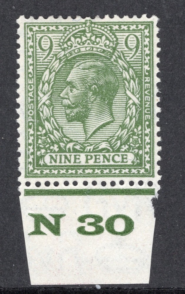 1924 9d OLIVE-GREEN BLOCK CYPHER CONTROL (N30) SINGLE. SG 427