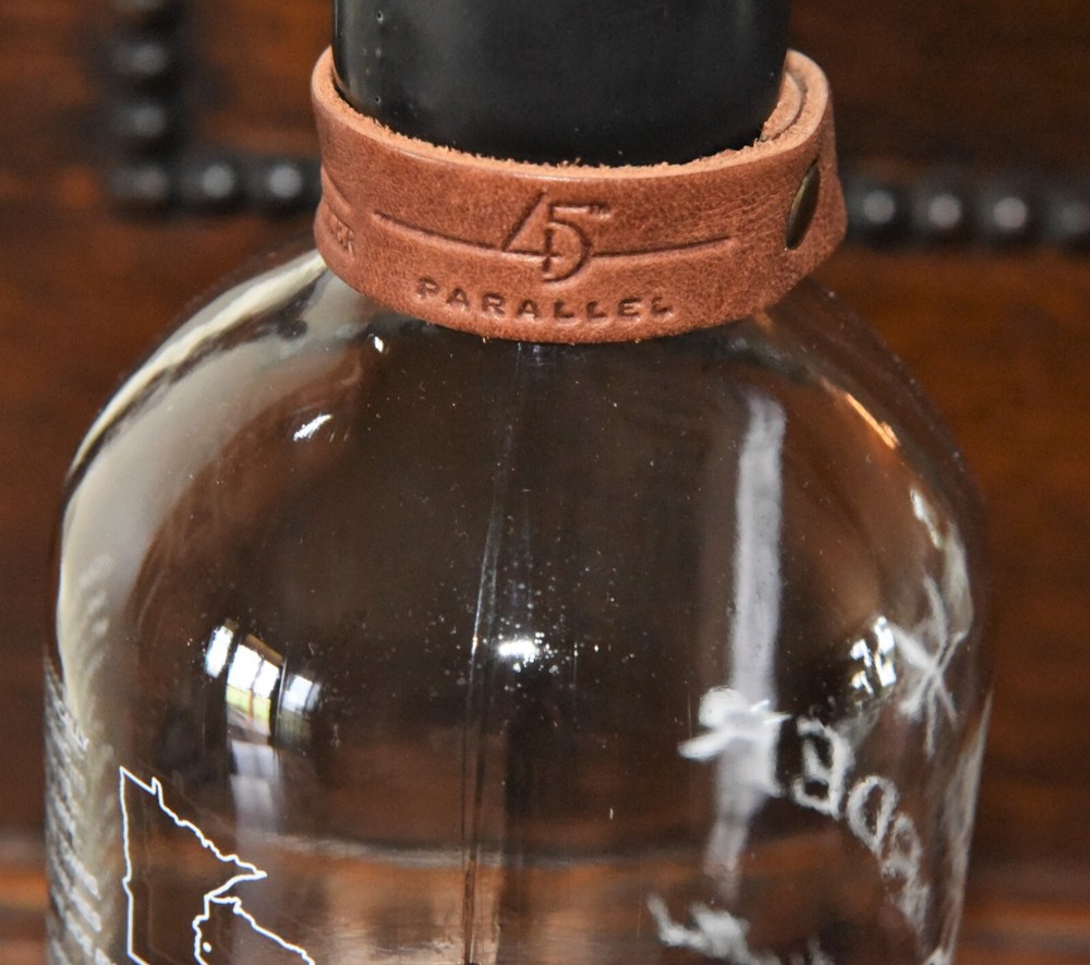 BORDER Bourbon Bottle by 45th Parallel Empty 750ml with Wooden Cap Leather Strap