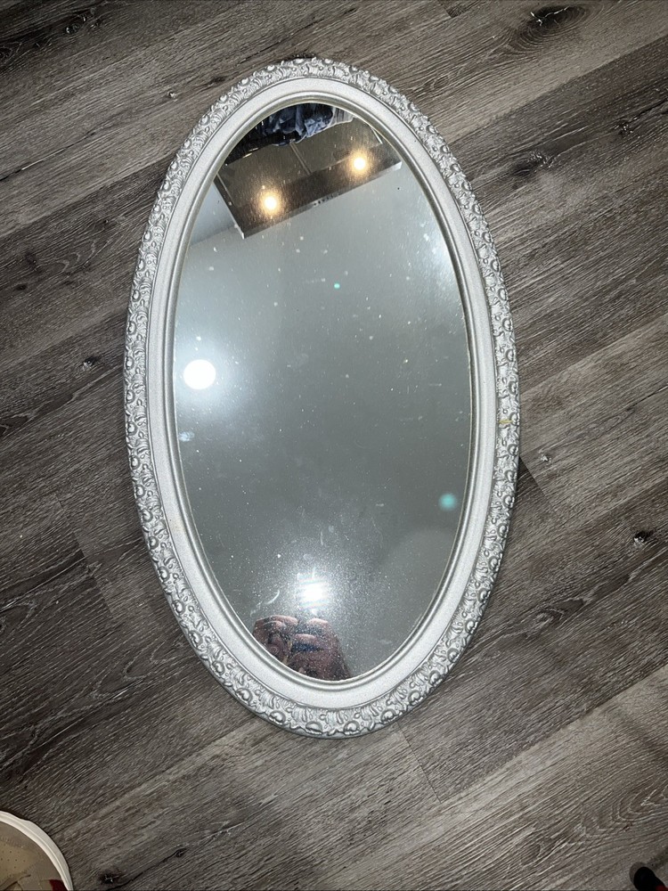 Large Vintage Mirror, Long Oval Design ￼
