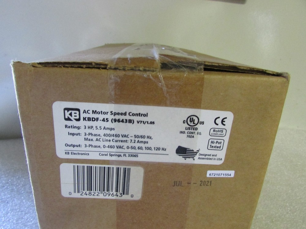KB Electronics Speed Control KBDF-45 AC Drive-3 HP-460VAC Digital Variable Drive