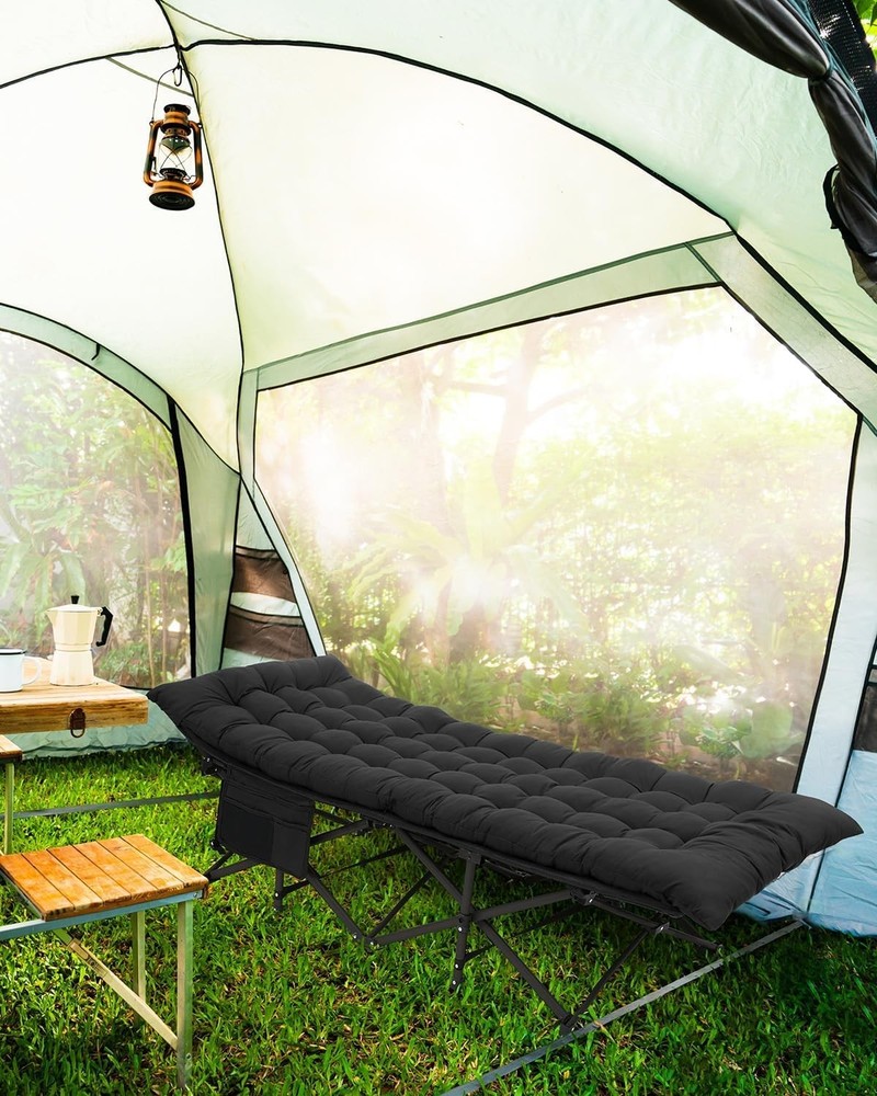 Heavy-Duty Double Layer Camping Cot for Adults with Side Pockets - Outdoor Use