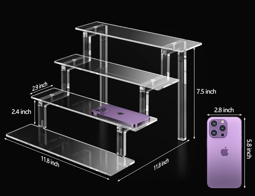 Acrylic Stand Riser Display, 12” Perfume Display Shelf, 4 Tier Display Stand for
