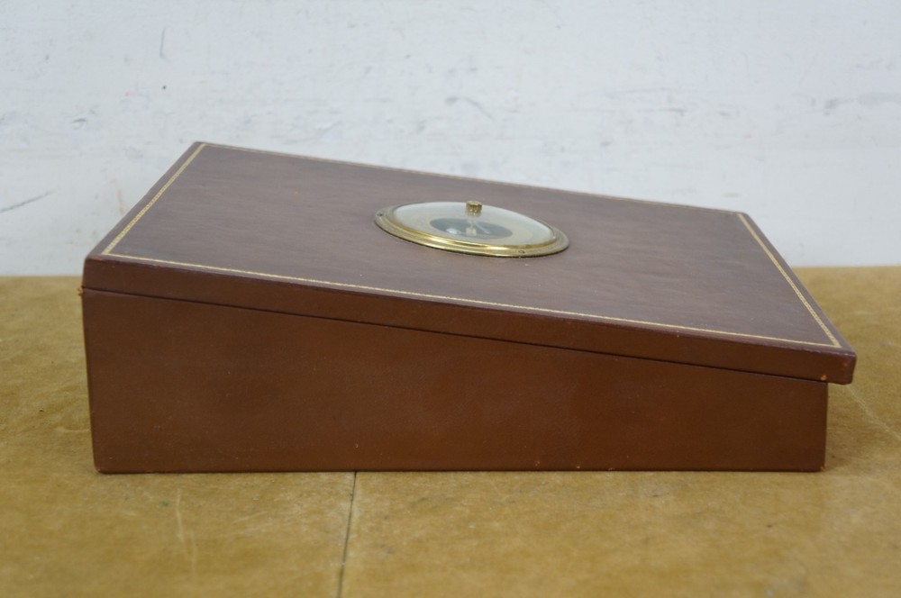 1952 Moco West German Leather Desktop Barometer Document Box 13"