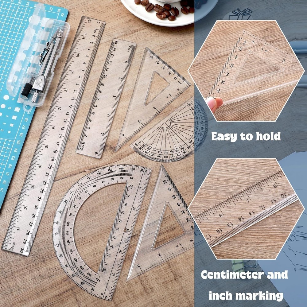 1 Set Plastic Geometry Math Set Includes Drawing Compass6 and 4 Inch Protractor