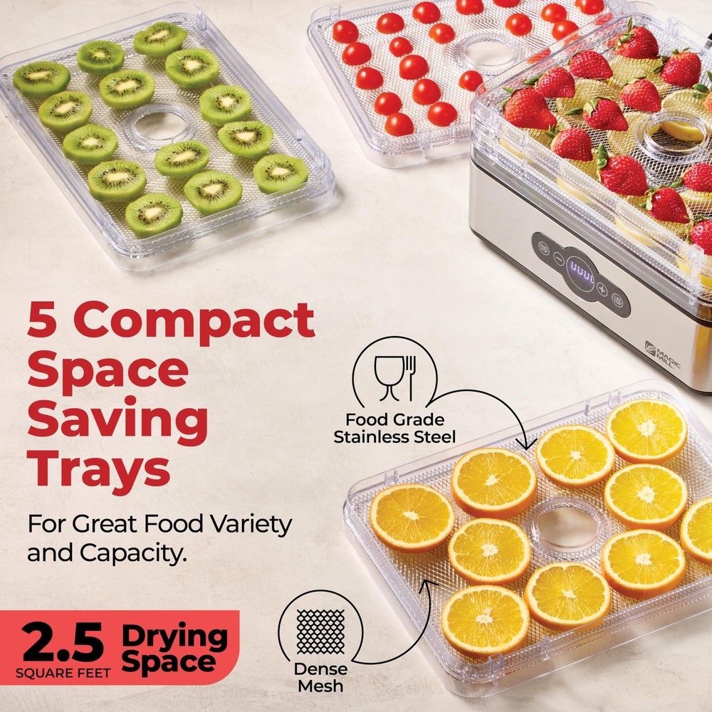 Mill Food Dehydrator Machine | 5 Stackable Stainless Steel Trays, 48H Digital...