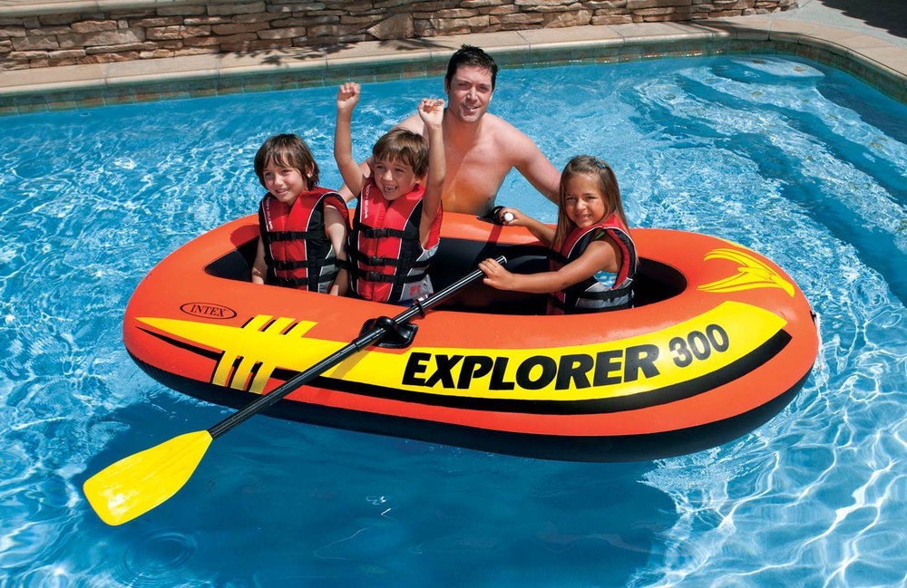 Intex Explorer 300 Compact Inflatable Three Person Raft Boat (Open Box) (4 Pack)