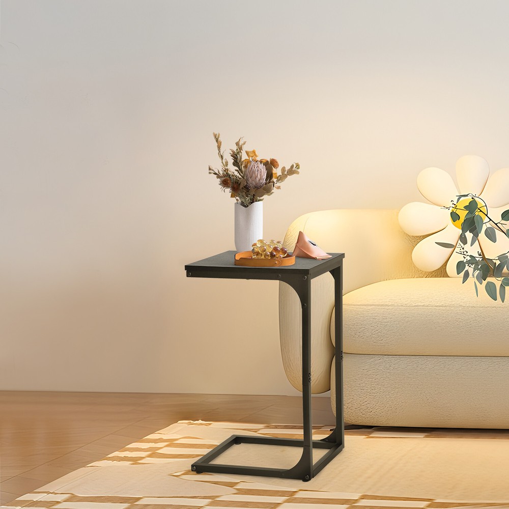 C Shaped End Table with Adjustable Feet, Small Side Table for Couch, Sofa Table