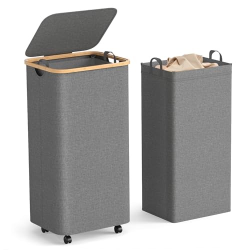 100L Large Capacity Laundry Hamper – Foldable Rolling Laundry Basket, grey
