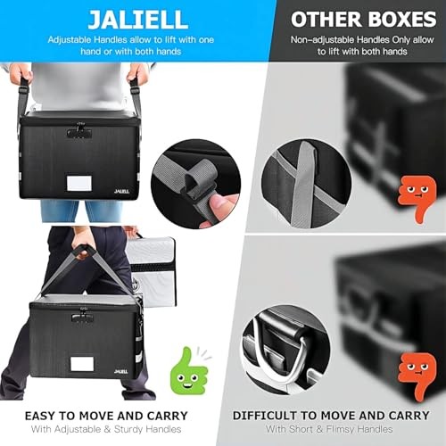 File Box with Lock - Fireproof Document Box File Organizer with Zipper & Black