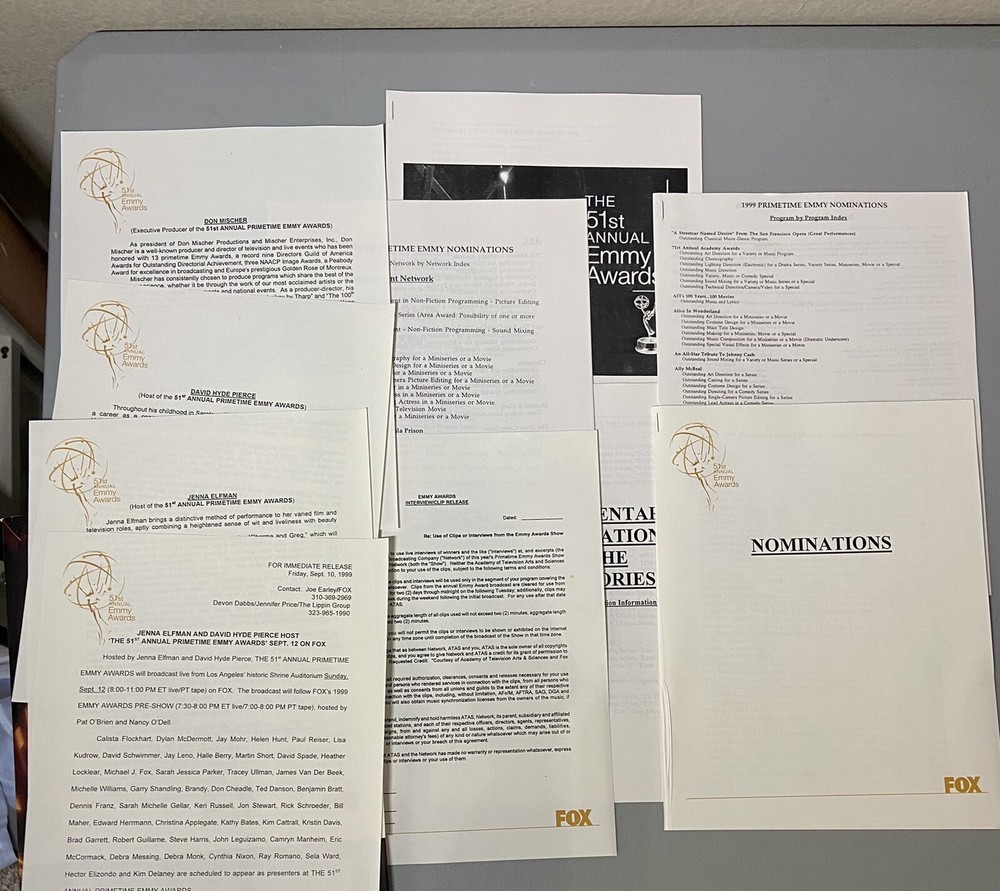 1999 Oscars 51st Emmy ￼Awards Complete Nomination Program Souvenir Pamphlet Fox