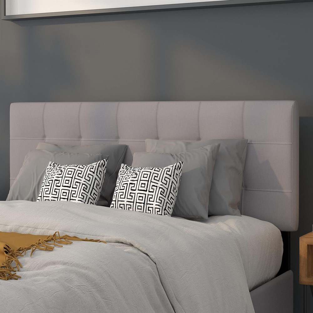 Bowery Hill Modern Tufted Full Panel Headboard in Light Gray