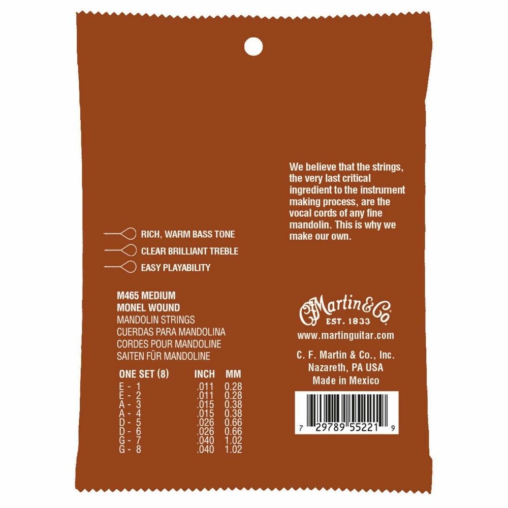 Martin M465 Monel Wound Mandolin Strings, Medium .011-.040