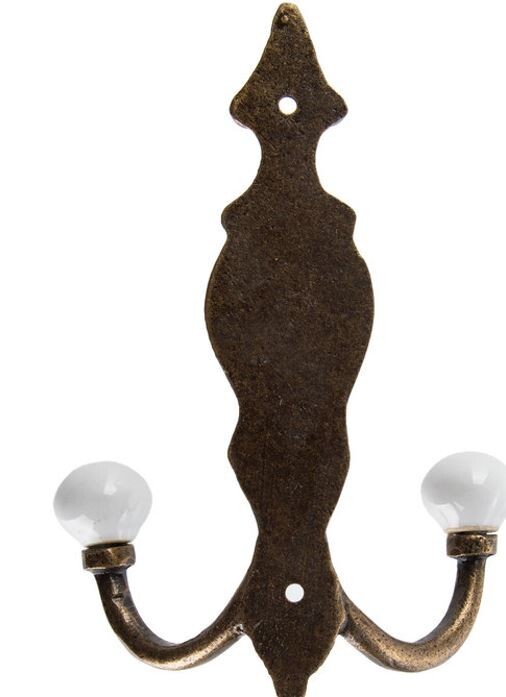 Old Bath Robe Coat Hook Hall Mirror Fancy Decorated Solid Brass Porcelain Knobs