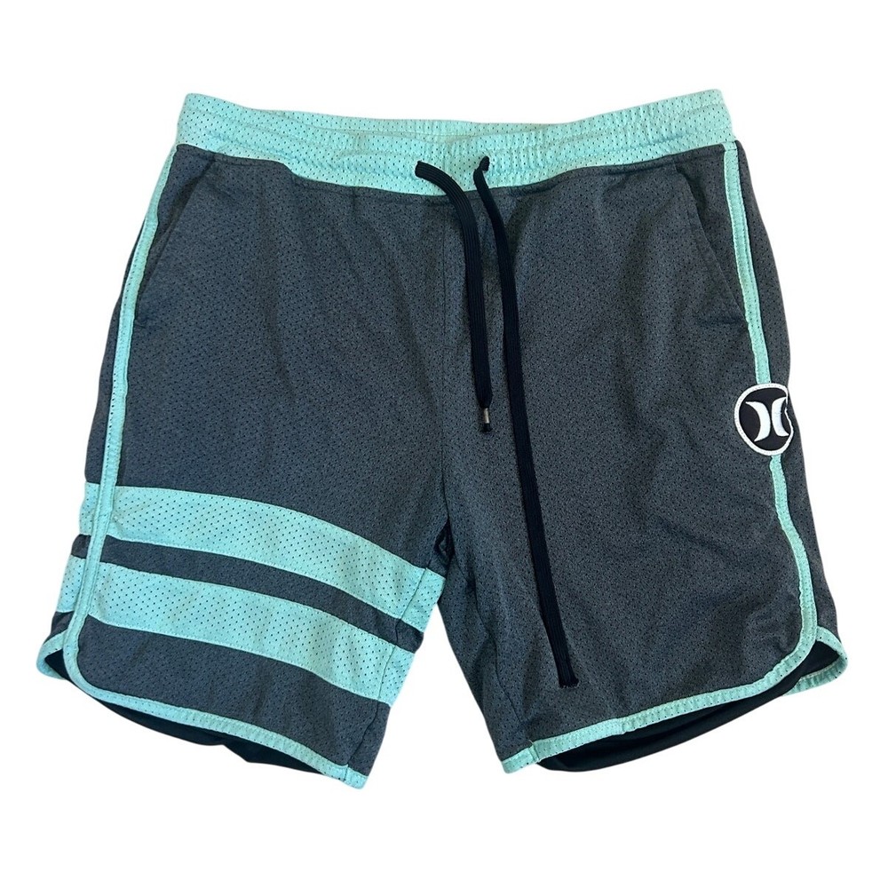 Hurley Gray/Green Stripe Mesh Shorts - Size Medium