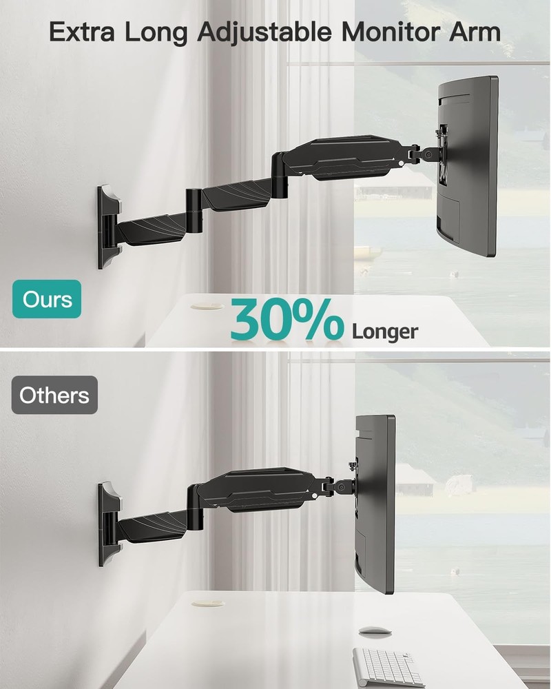 Monitor Wall Mount for 13 to 32 inch Computer Screen, Extra Long Adjustable S...