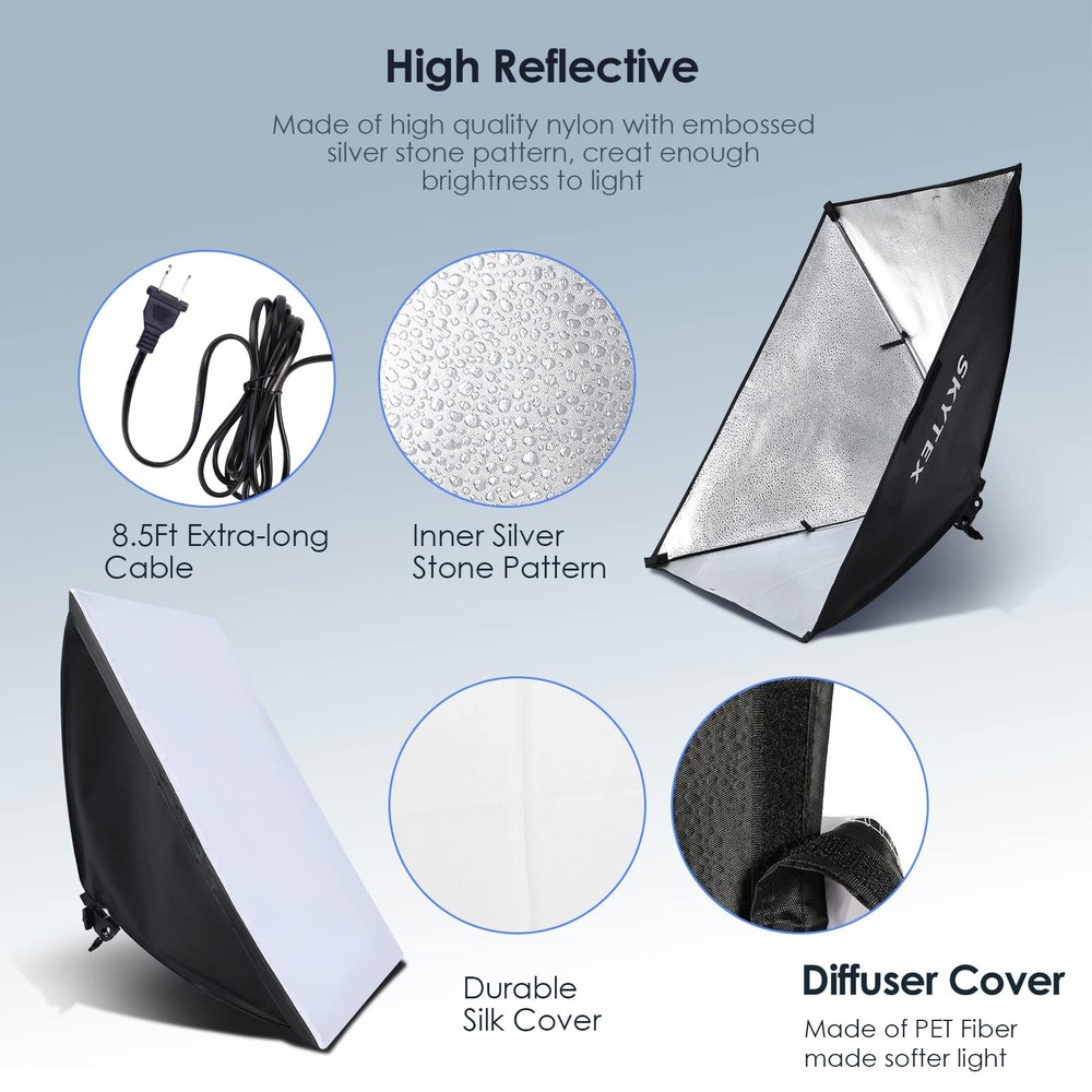 Softbox Lighting Kit2Pack, 20x28in Soft Box | 85W 2700-6400K E27 LED Bulb Con...