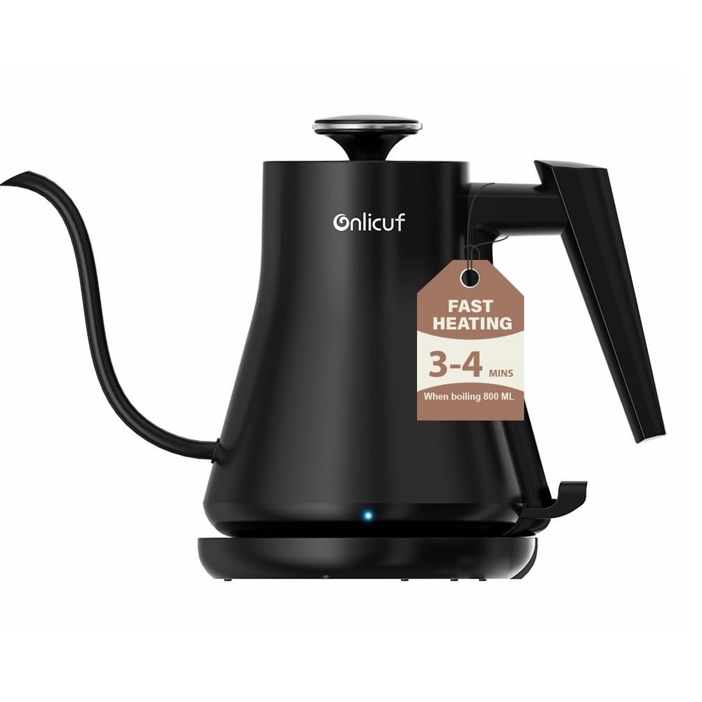 Gooseneck Kettle 0.8L - Matte Black Tea Kettle with Auto Shut Off, Boil-Dry P...