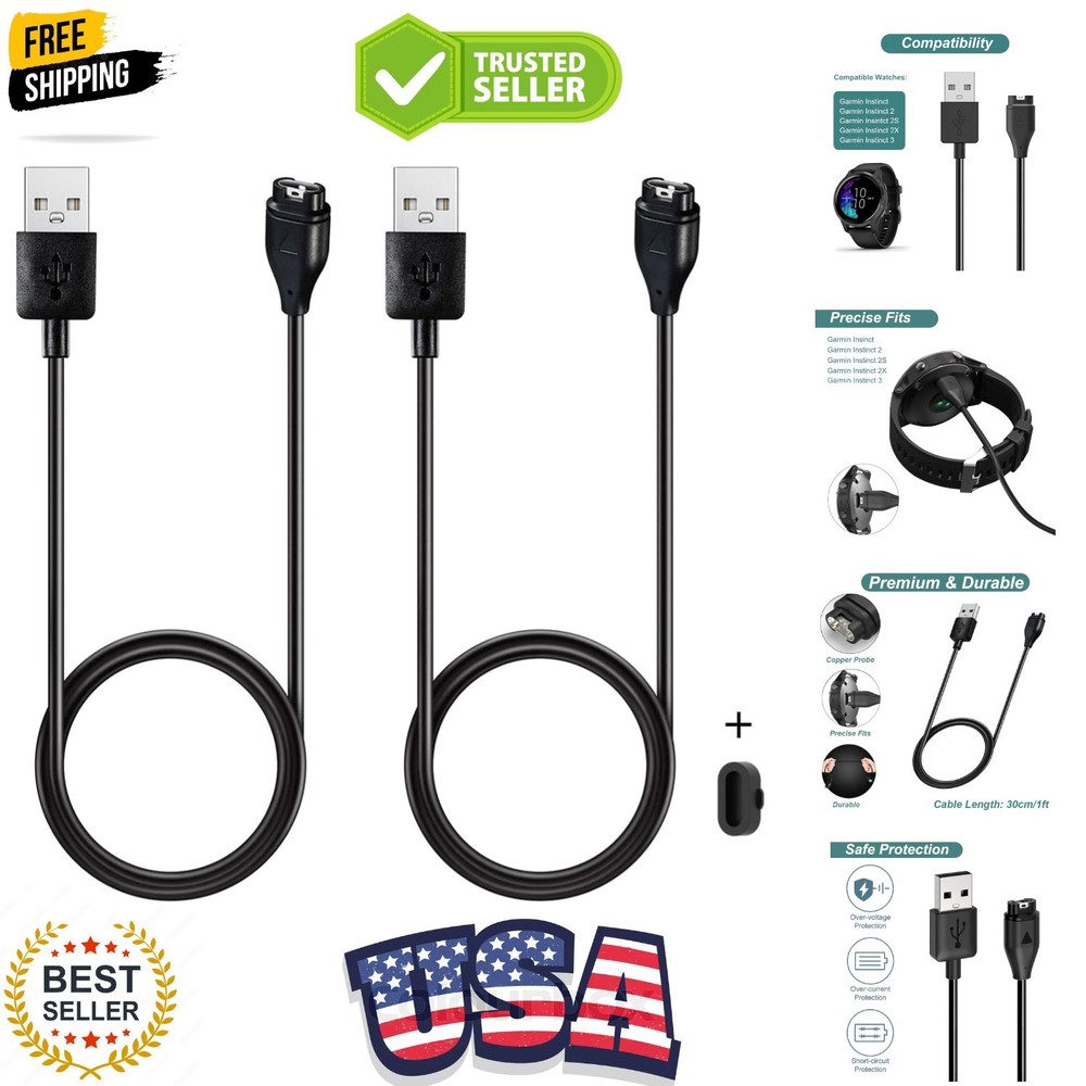 Charger for Garmin Instinct & Instinct 2 2S 2X 3, Replacement Charging Cable ...