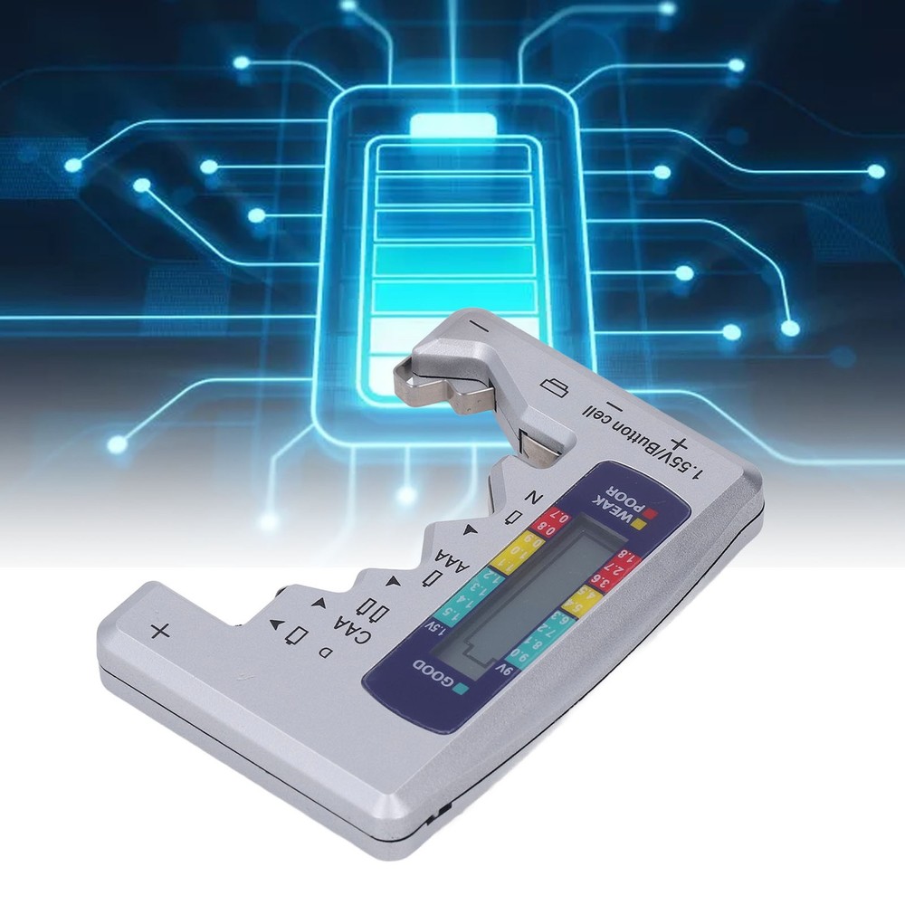 Digital Battery Tester LCD Screen Button Cell Battery Checker Silver