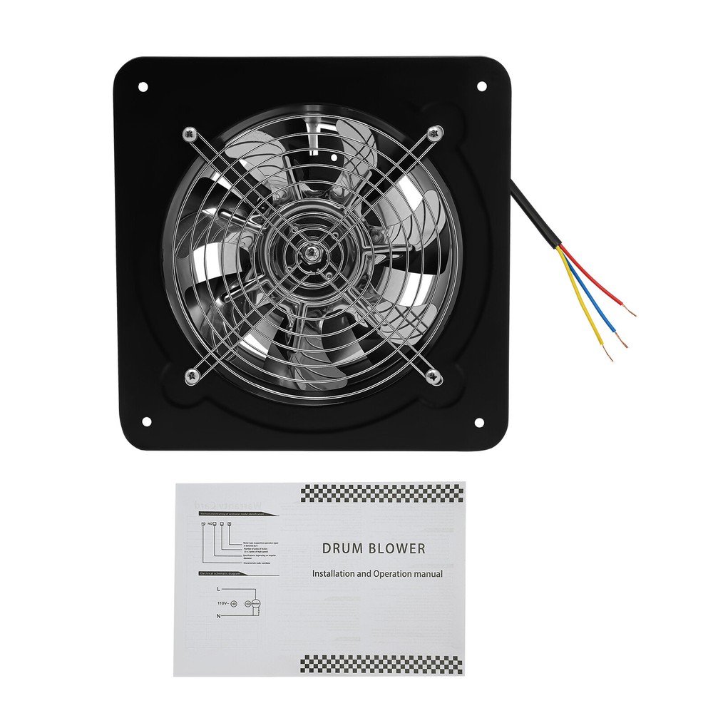8" Exhaust Fan Portable Kitchen Ventilation Fan Wall Mount with Backdraft Damper