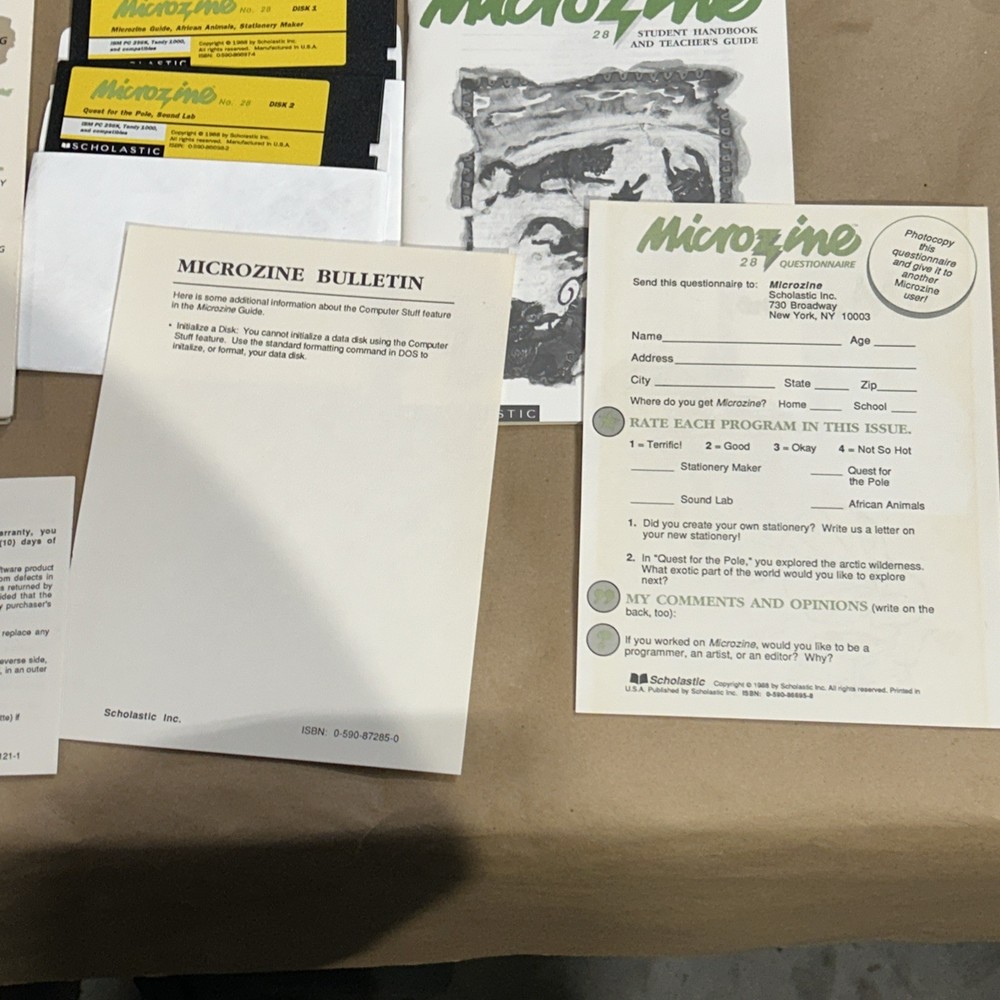 Scholastic Wizware Microzine Software 1988 classroom publishing series
