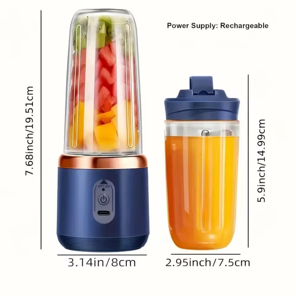 Portable Blender 400ML USB Rechargeable 6 Blade Smoothie Maker Mini Juicer